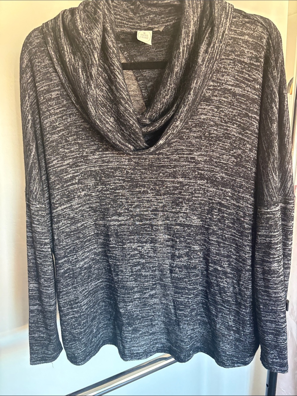 Paper Crane Black & White Marled Cowl Neck Sweater